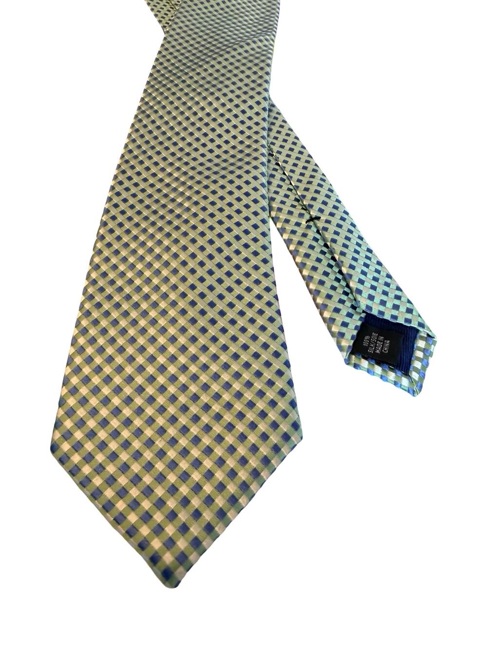 Michael Kors Silk Tie Sage Green Blue Gingham Plaid Pattern